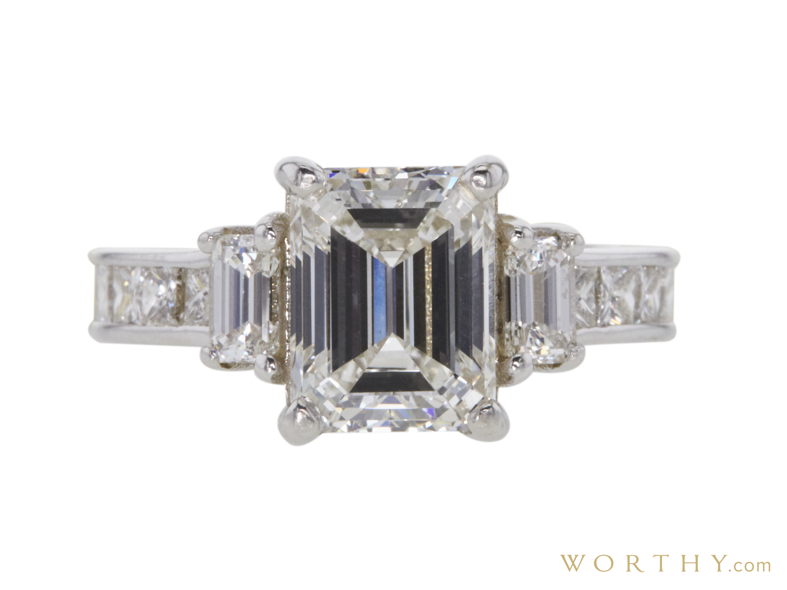 2.50 ct. Emerald Cut 3 Stone Ring | Sold For $16,999 | Worthy.com