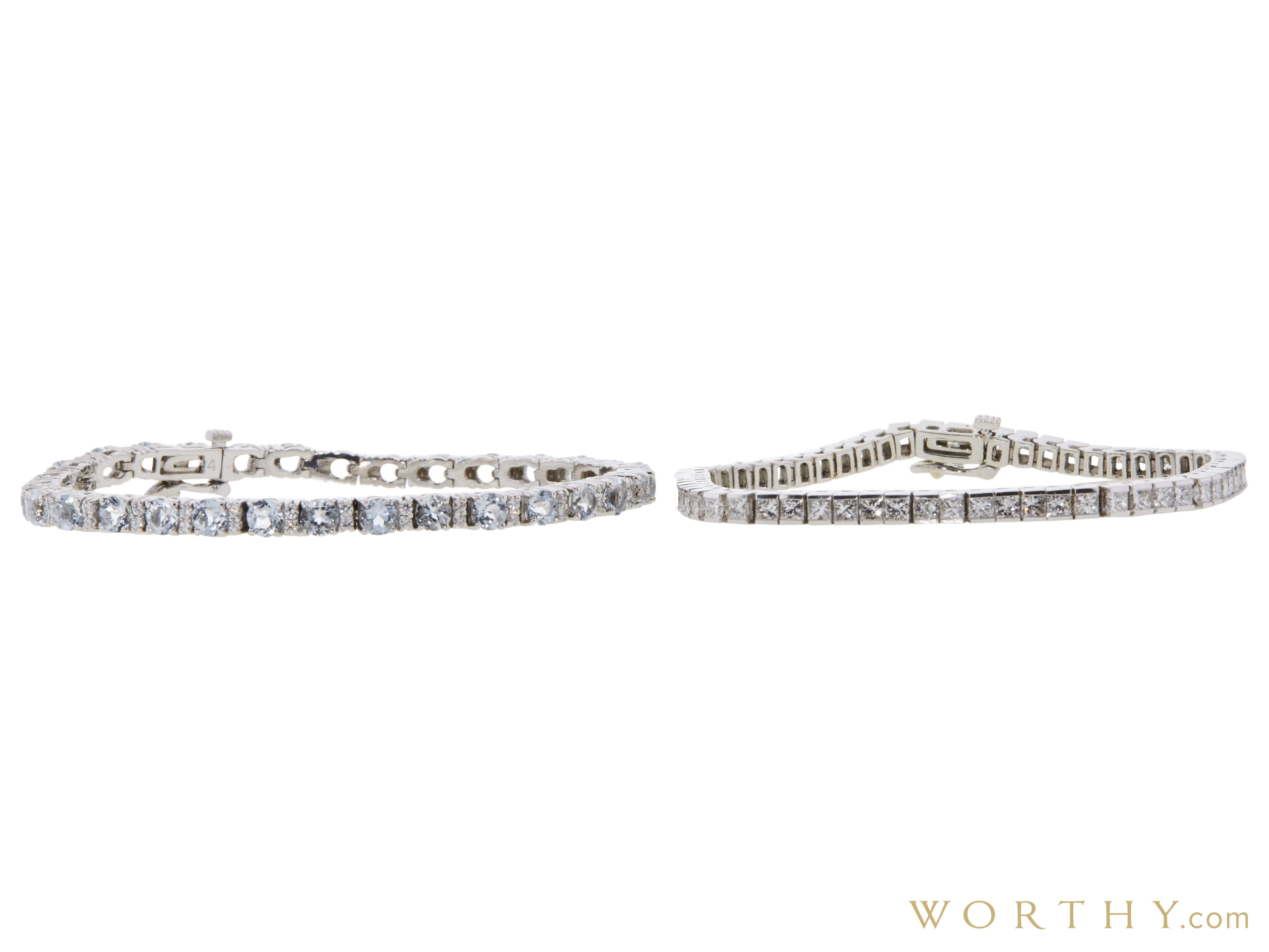 Princess Cut Diamond Tennis Bracelet . Aquamarine and Diamond Tennis ...