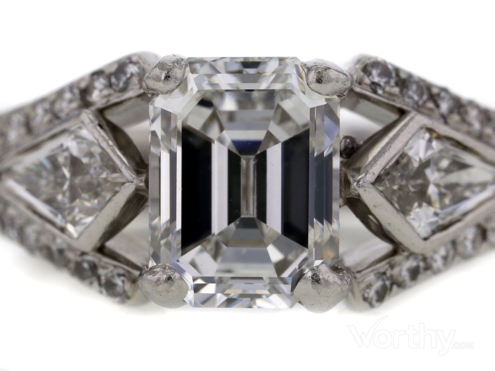 2.07 ct. Emerald Cut 3 Stone Ring | Sold For $15,000 | Worthy.com