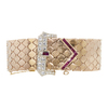 Art Deco 14K Rose Gold Diamond and Ruby Link Bracelet #1