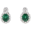 10.50 Oval Cut Green Emerald & Diamond Platinum Earrings #1