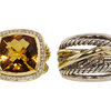 David Yurman Jewelry Set Albion Ring in 18K Gold with Diamonds, Crossover Ring Sterling Silver and 14K #1