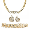 Cartier Curb Chain Link Necklace, Bracelet and Earrings Set With Diamonds 18K Yellow Gold #1